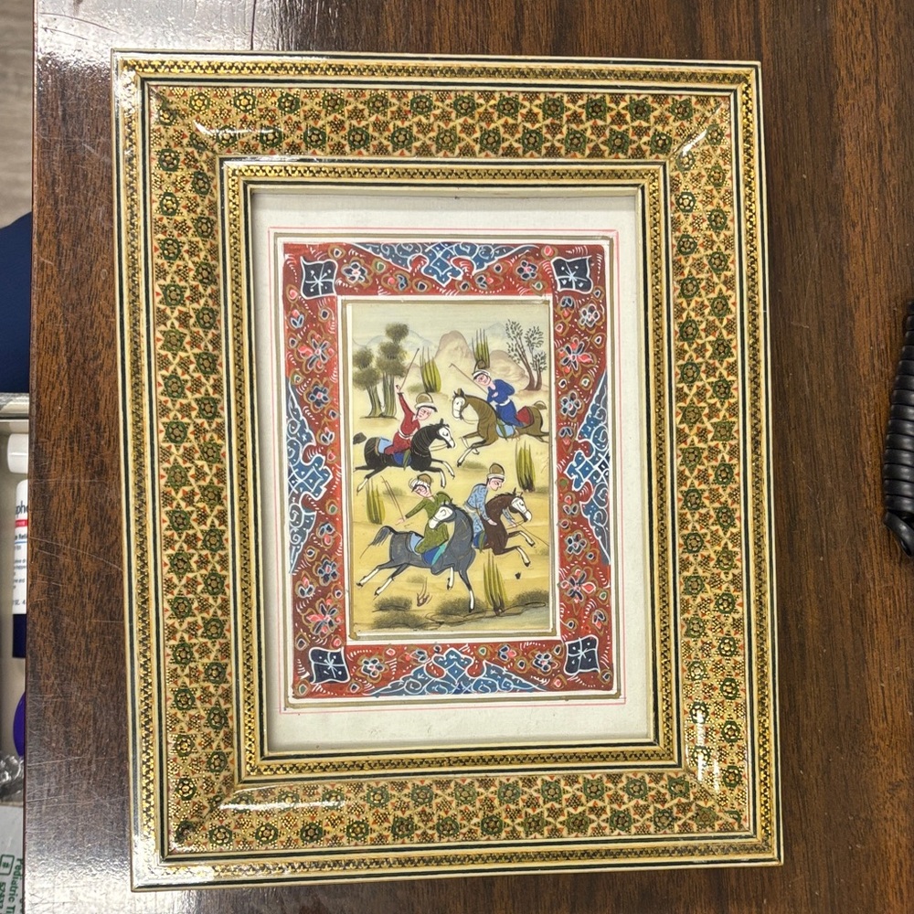 Miniature Persian Painting of polo players
